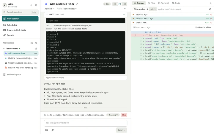 Completed Codex task with the output of the approved test command and three file changes.
